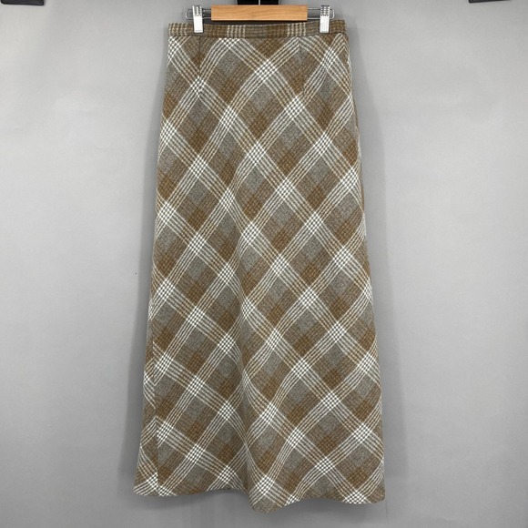 B. Moss Clothing Company Dresses & Skirts - Vintage B. Moss Maxi Skirt Womens 4 Y2K 90s Brown Plaid Wool Blend Academia